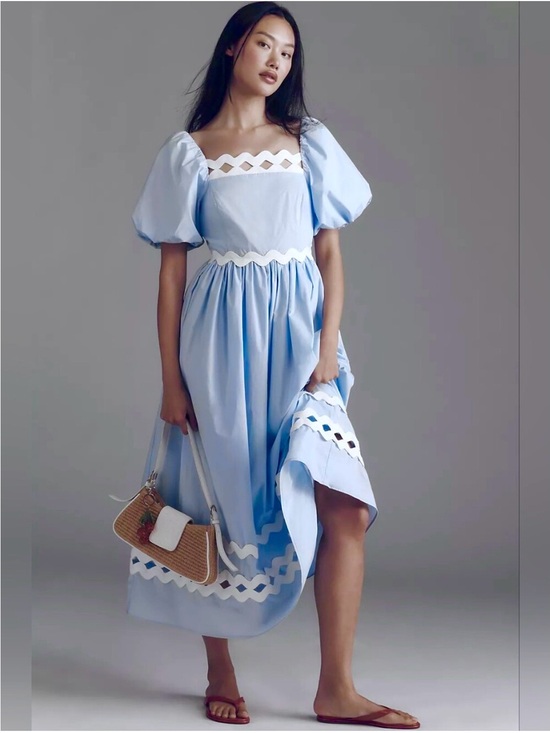 English Factory Dresses & Skirts - NWT English factory blue and white puff sleeve ricrac maxi dress